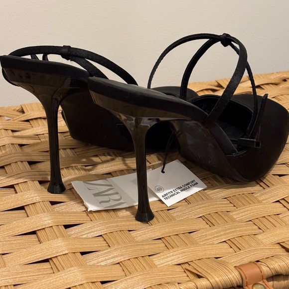 Zara Black Satin Ankle-Strap Heels – Size 9 (40) - Picture 5 of 6